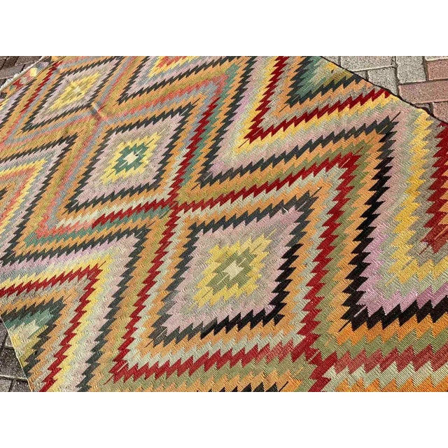 Orange Bohemian Vintage Kilim - 67" X 115" For Sale - Image 8 of 10