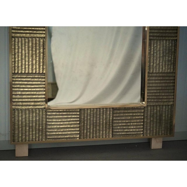 Mid-Century Modern Mid-Century Italian Murano Gold Art Glass and Brass Console Wall Mirror For Sale - Image 3 of 10