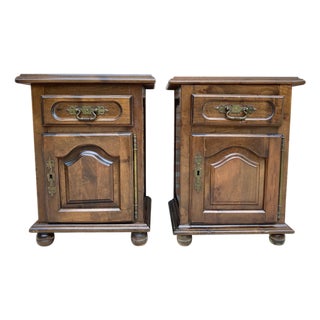 Early 20th Century Spanish Nightstands with Drawer & Bronze Details, 1920, Set of 2 For Sale