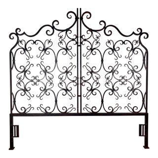 Spanish Black Wrought Iron King Headboard For Sale