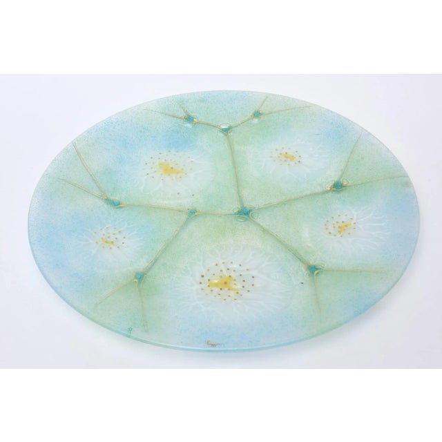 The gorgeous colors of this signed vintage Higgins fused monumental glass plate large bowl and or serving piece has the...