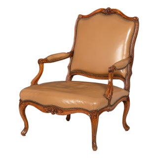 French Louis XV Period Carved Arm Chair Fauteuil, Circa Late 18th Century For Sale
