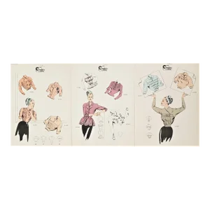 Set of 3 --1949 French Fashion Couture Designs for Blouses