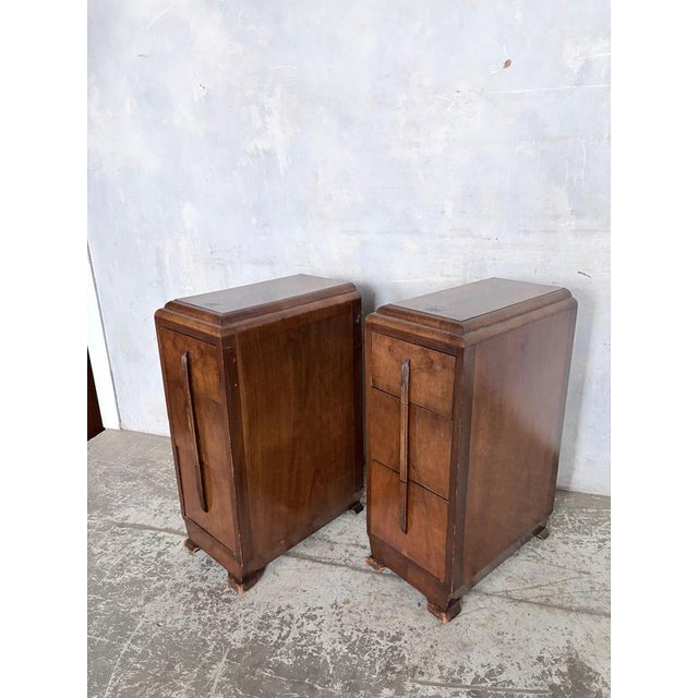 Brown Art Deco Walnut Bedside Cabinets, 1930s, Set of 2 For Sale - Image 8 of 9