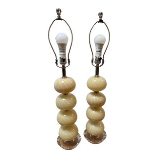 Vintage Murano Style Glass Table Lamps, Pair For Sale