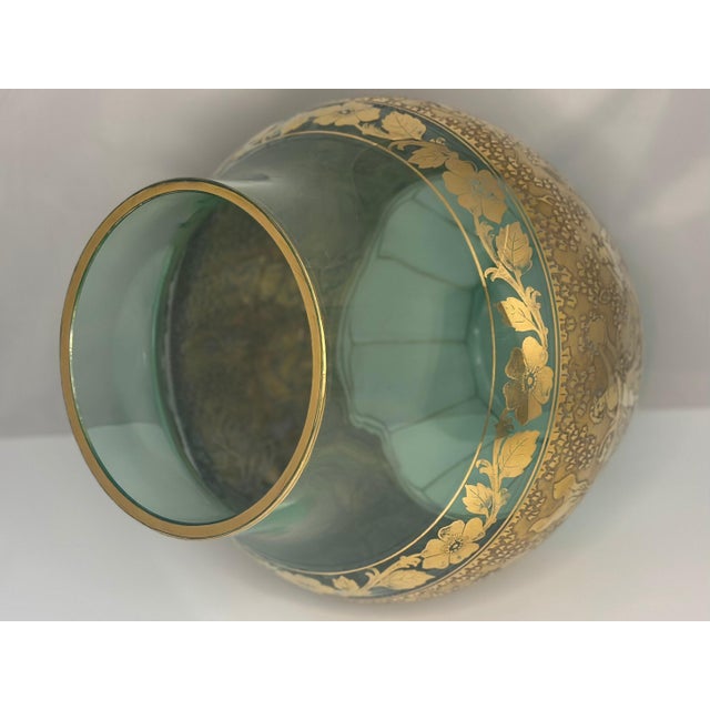 Glass Early 20th Century Moser Uranium Glass Vase: Gilt Frieze, Renaissance Revival, 13" Tall For Sale - Image 7 of 10