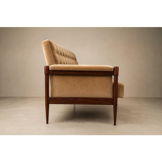 Wood Sofa in Brazilian Rosewood and Camel Mohair by Móveis Provenzal, Brazil, 1960s For Sale - Image 7 of 17