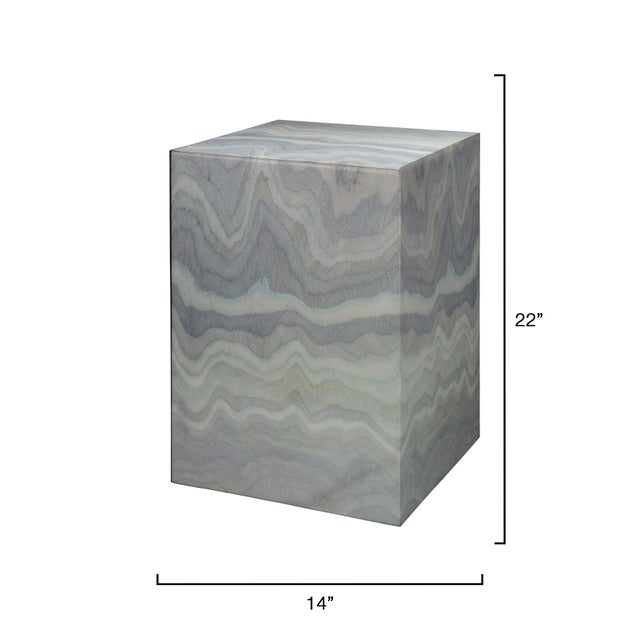 Peak Side Table, Pale Blue Both pale blue, flame-stitched patterned paper and layers of hand-applied lacquer are used in...