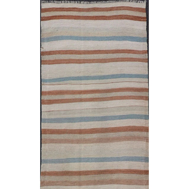 Mid 20th Century Striped Design Vintage Turkish Kilim Runner in Multi Colors For Sale In Atlanta - Image 6 of 12