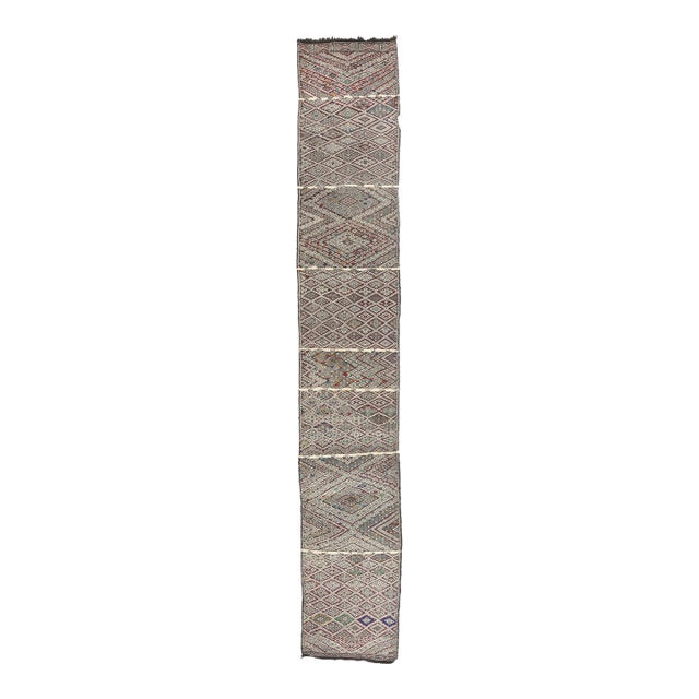Vintage Zemmour Moroccan Kilim Rug, 03'10 X 23'01 For Sale