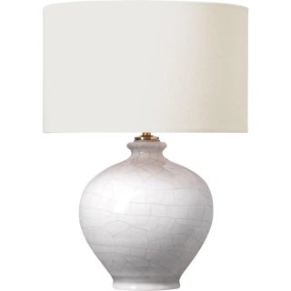 AERIN by Visual Comfort Signature Gaios 13" Cordless Accent Lamp in Crackled Ivory with Linen Shade For Sale
