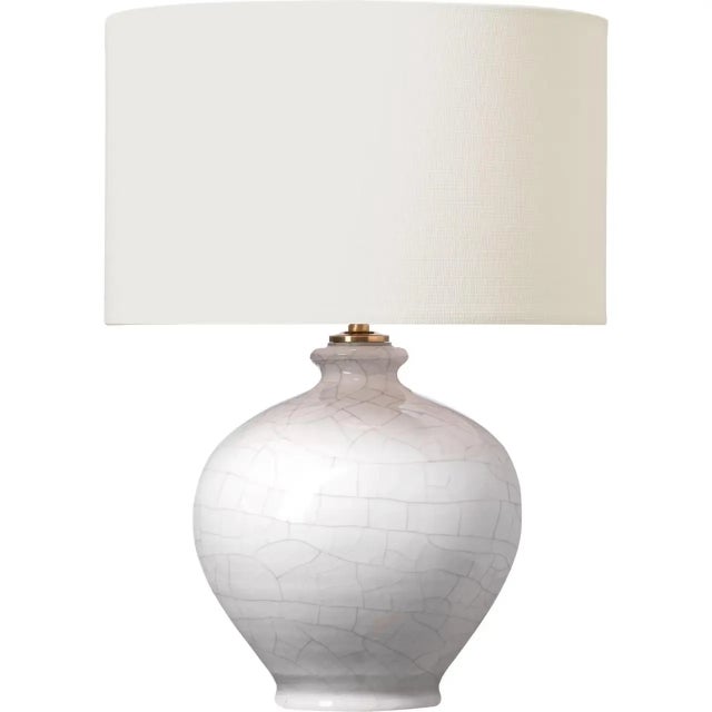 AERIN by Visual Comfort Signature Gaios 13" Cordless Accent Lamp in Crackled Ivory with Linen Shade For Sale