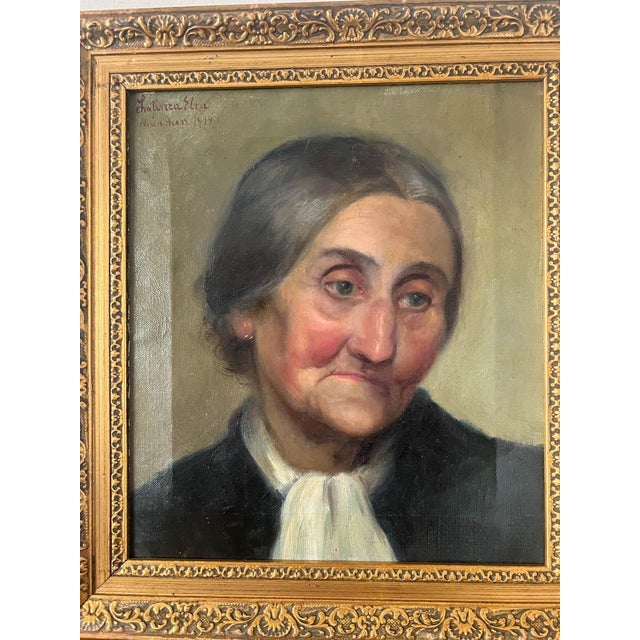 Acquired in France, a 1914 portrait oil painting of a woman on canvas. This striking painting is nicely executed by the...