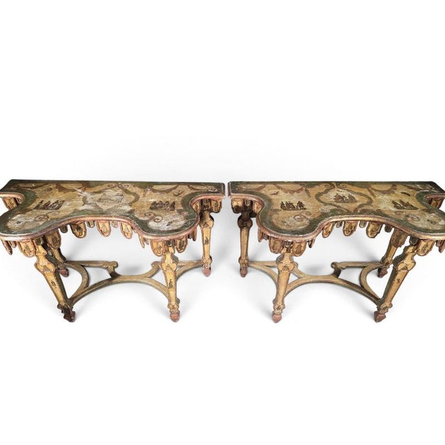 An exceptional and highly decorative pair of Venetian consoles dating from the late 18th to early 19th century, circa...