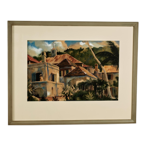 Tropical Watercolor Painting With Buildings by Avery Johnson