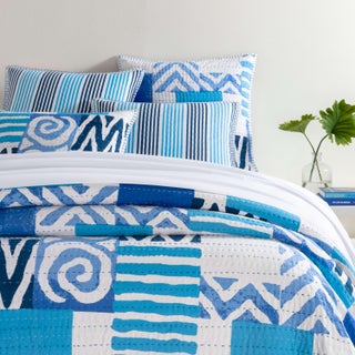 Kit Kemp for Pine Cone Hill Patchwork Blue Coverlet, Full/Queen For Sale