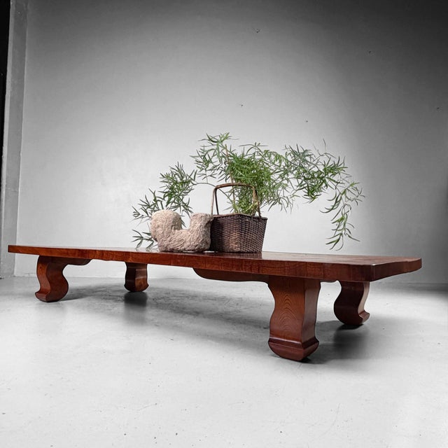 Wood Large Japanese Zataku Low Table in Keyaki Wood, 1960s For Sale - Image 7 of 18