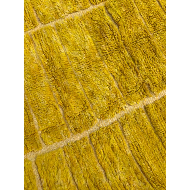 Moroccan Artist Handwoven Yellow M'rirt Moroccan Rug – Luxury High Pile Wool Carpet 200 X 300 Cm For Sale - Image 4 of 12
