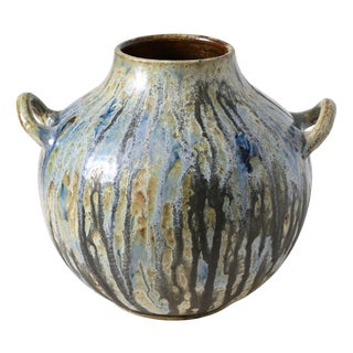 Blue Drip Glaze Stoneware Vase from Roger Guerin, 1930s For Sale