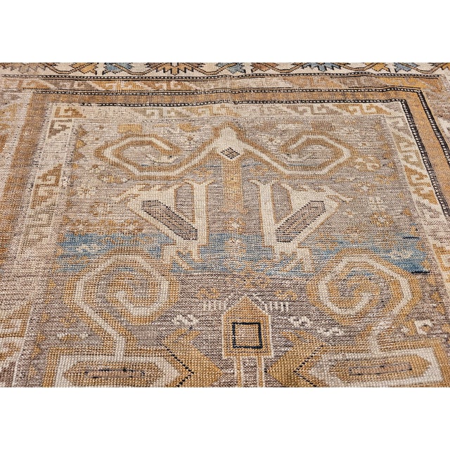 19th Century Caucasian Shirvan Perpedil Area Rug in Camel Hair, Ivory & Green For Sale In Chicago - Image 6 of 16