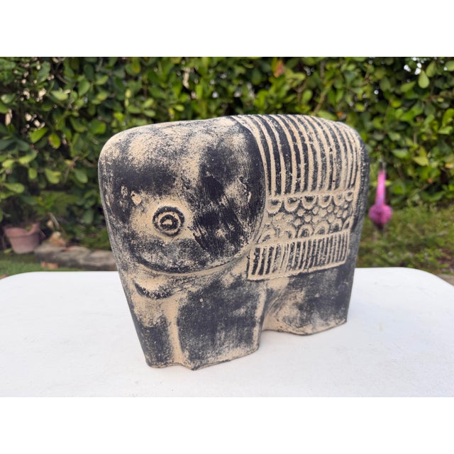 Vintage Brutalist Blackwashed Terracotta Elephant Sculpture For Sale - Image 4 of 9