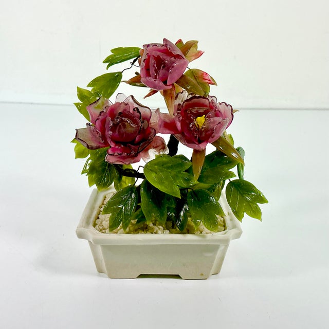 Mid 20th Century 1960s Vintage Chinoiserie Boho Chic Bonsai Tree Sculpture, Jade & Glass For Sale - Image 5 of 12
