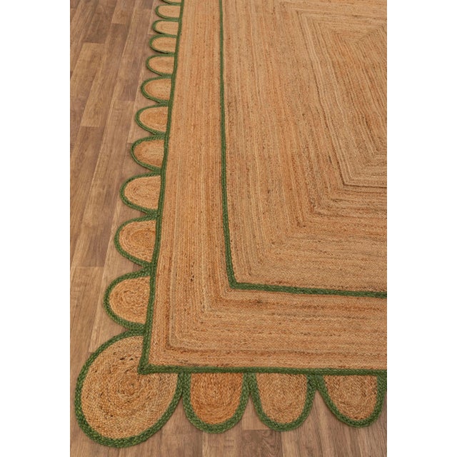 Modern 2'x4' Olive Green Scallop Jute Hand Made Rug For Sale - Image 3 of 12