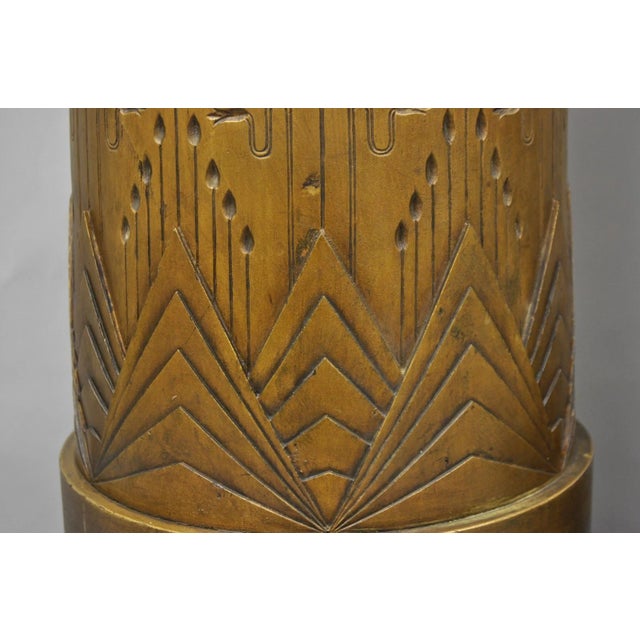 Antique Art Deco 75" Tall Wooden Pedestal Column Geometric Chevron Carved - Pair For Sale - Image 15 of 18