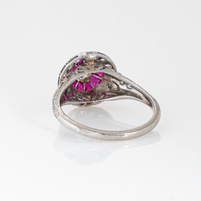 1920s Vintage Art Deco Diamond Calibre Ruby Ring Sz 8.5 Platinum Engagement Jewelry For Sale - Image 5 of 6