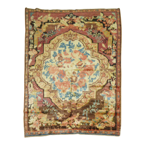 Muave Brown Handwoven Antique Armenian Floral Karabagh Rug Dated 1934
