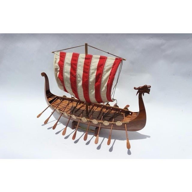 Hand-Carved Viking Longship Model - Nautical Statement Decor for Coastal & Modern Interiors For Sale - Image 11 of 15
