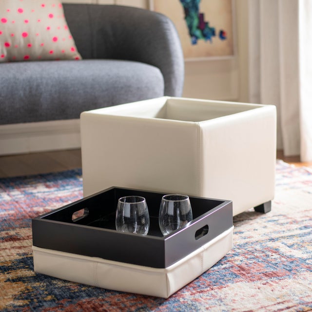Modern Single Tray Ottoman in Flat Cream For Sale - Image 3 of 7
