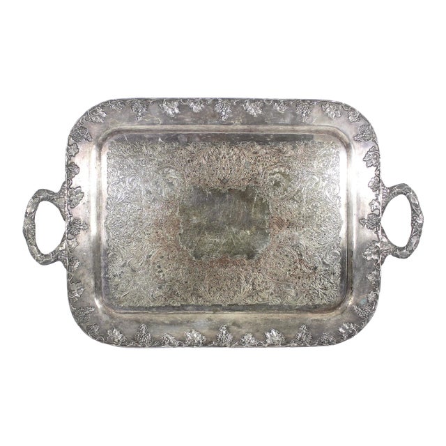 Large 1960s Silver Plated Butler’s Tray With Handles Sheffield Reproduction Serving Tray For Sale