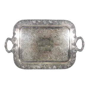 Large 1960s Silver Plated Butler’s Tray With Handles Sheffield Reproduction Serving Tray