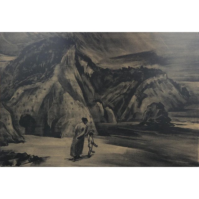 Dark Gray 1950 "The Cove" Abstract Landscape of a Desert with Mother and Child Lithograph by William Givler, Framed For Sale - Image 8 of 13