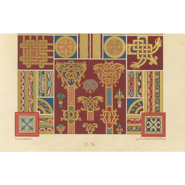 After Racinet, Middle Ages Decorative Ornament Rich Romanesque Borders & Motifs, 1869, Print For Sale - Image 3 of 10