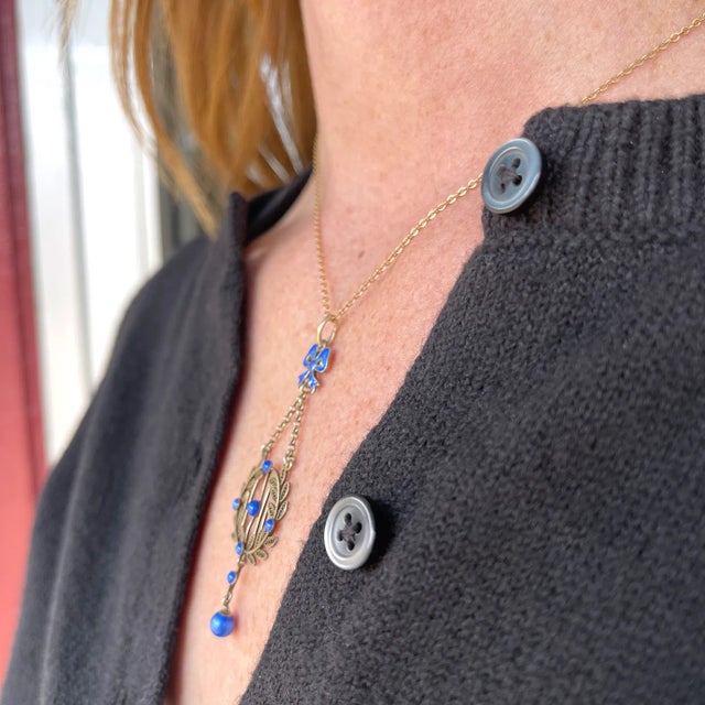 Metal Circa 1915 Marius Hammer Norwegian Silver & Enamel Pendant With Bow and Wreath For Sale - Image 7 of 10