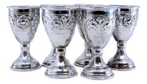 Small Silver Goblets with Reliefs, Set of 6