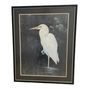 Great White Heron Bird Lithograph Signed by Gerard F Smith, Framed