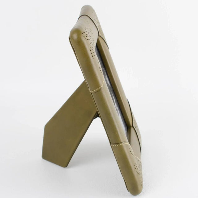 Mid-Century Modern Gucci, Italy Leather Picture Frame With Pierced Design For Sale - Image 3 of 9