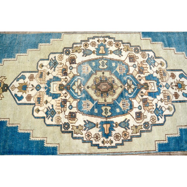 Textile Vintage Soft Blue Turkish Rug For Sale - Image 7 of 11