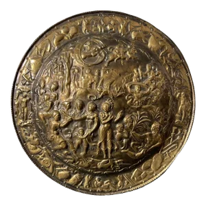 Mid 20th Century Greek Motif of the Gods Embossed Brass Shield Wall Art