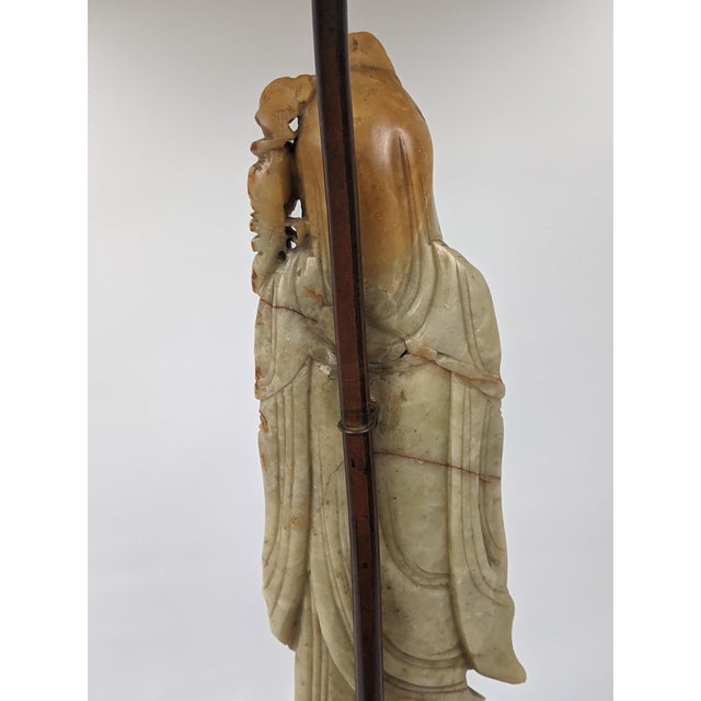 Early 20th Century Chinese Carved Soapstone Guanyin Table Lamp For Sale - Image 14 of 18