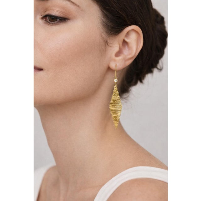 1980s Pair of Elsa Peretti for Tiffany & Co. 18k Gold Mesh Diamond Drop Earrings For Sale - Image 10 of 14