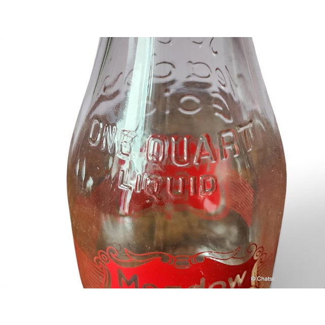 Vintage Meadow Gold Glass Quart Milk Bottle W/ Red Graphics, 1960s For Sale - Image 4 of 6