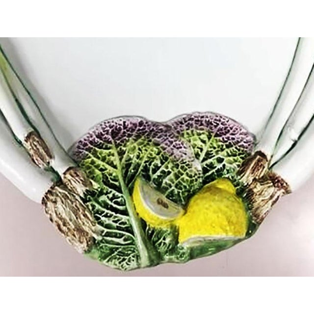 Mid 20th Century Pair Large 20th Century Trompe l'Oeil Italian Serving Platters/Bowls - Leeks Cabbage & Lemons For Sale - Image 5 of 8
