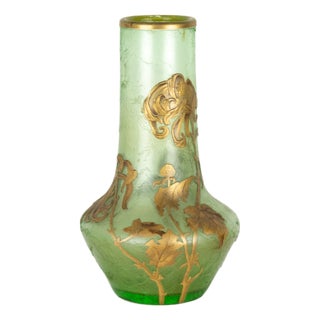 Art Nouveau Green Glass Vase by Mont Joye, France, 1890s For Sale
