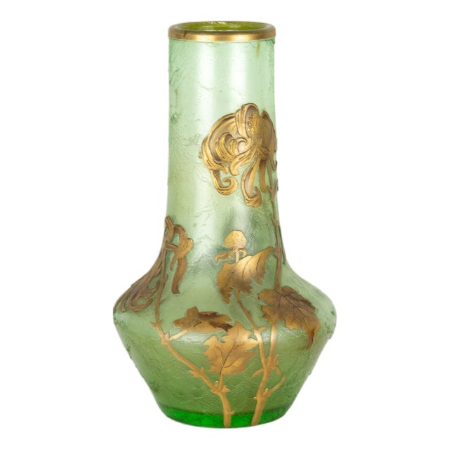 Art Nouveau Green Glass Vase by Mont Joye, France, 1890s For Sale