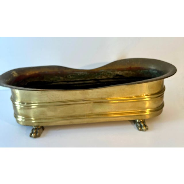 Mid 20th Century Rectangular Brass Planter or Jardiniere with Curved Edging and Lion Paw Feet For Sale - Image 5 of 7