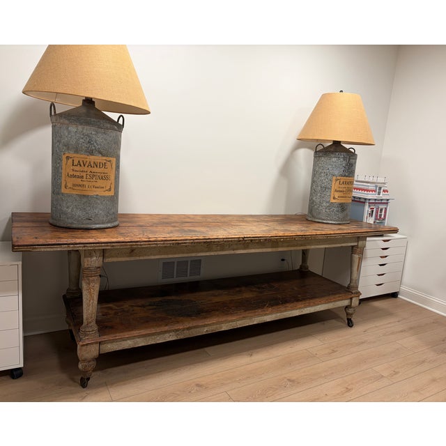 Antique Rustic 9-Ft General Store Kitchen Island / Sideboard Table With Original Paint For Sale - Image 17 of 18